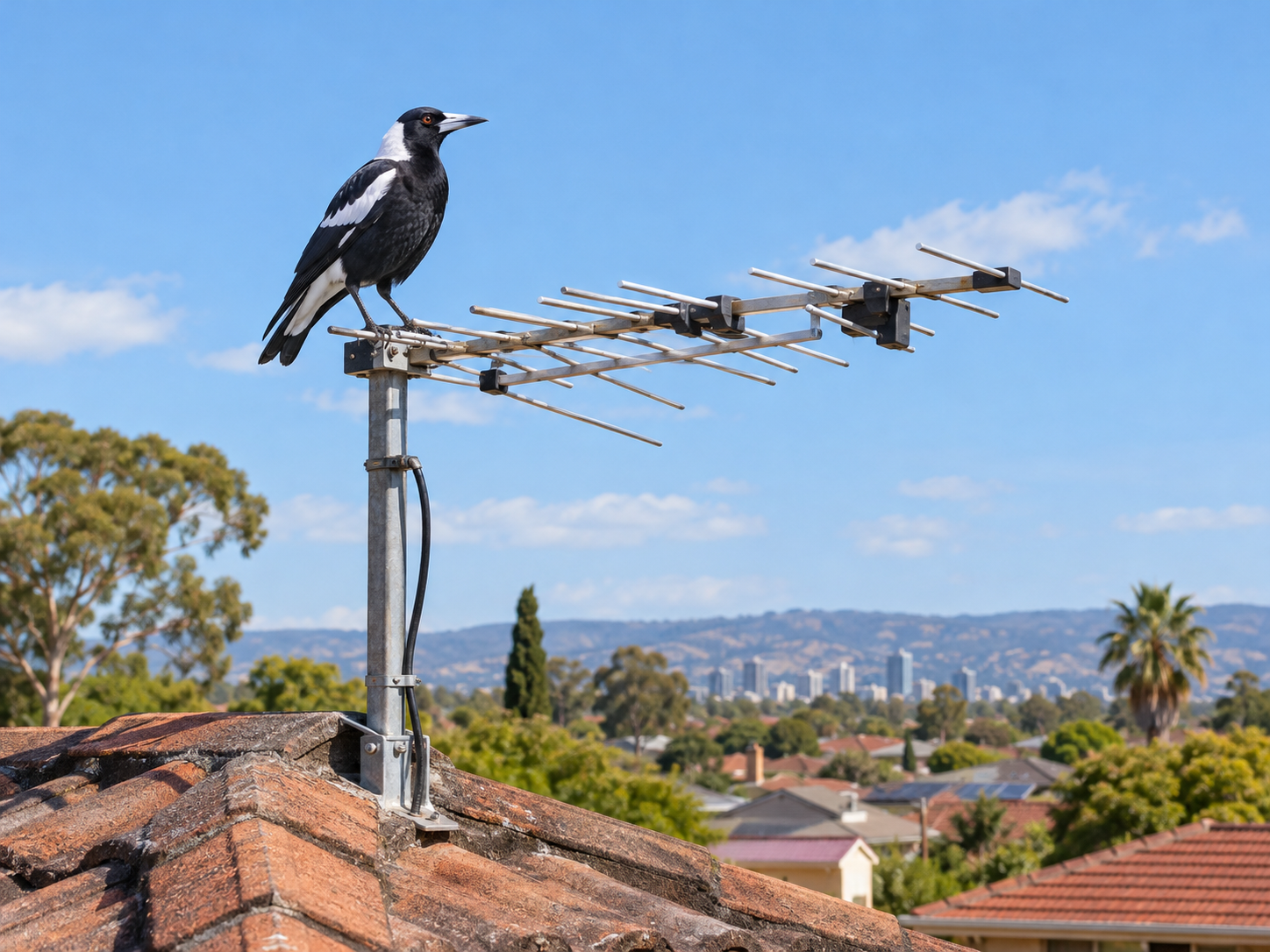 Bird perched on a TV antenna on an Adelaide roof