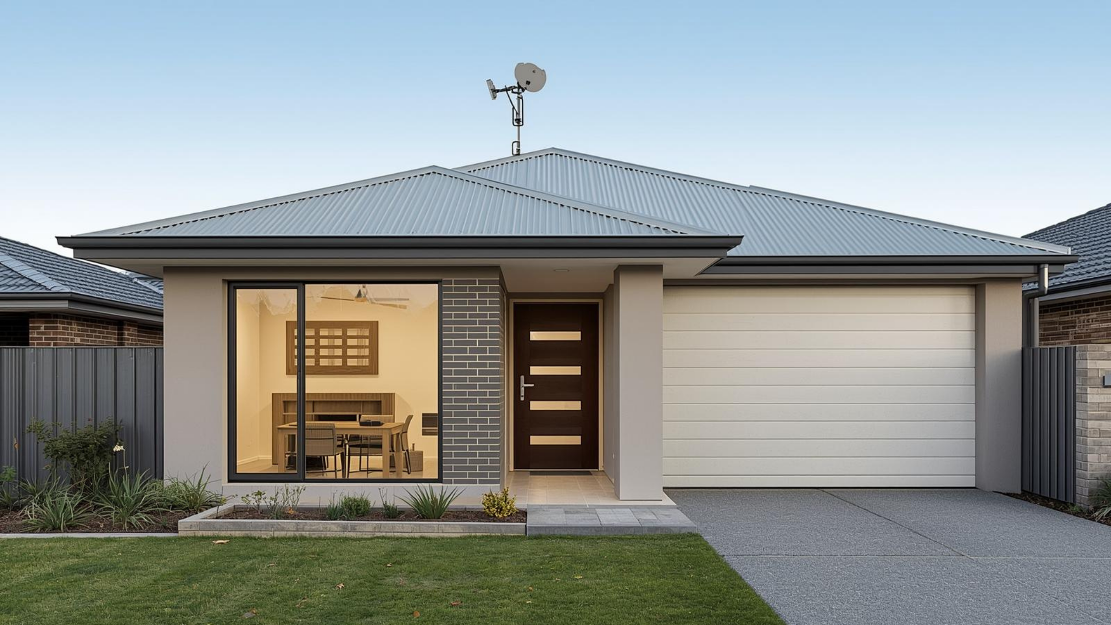 Modern Australian home with a discreet TV antenna installed to preserve a clean roofline