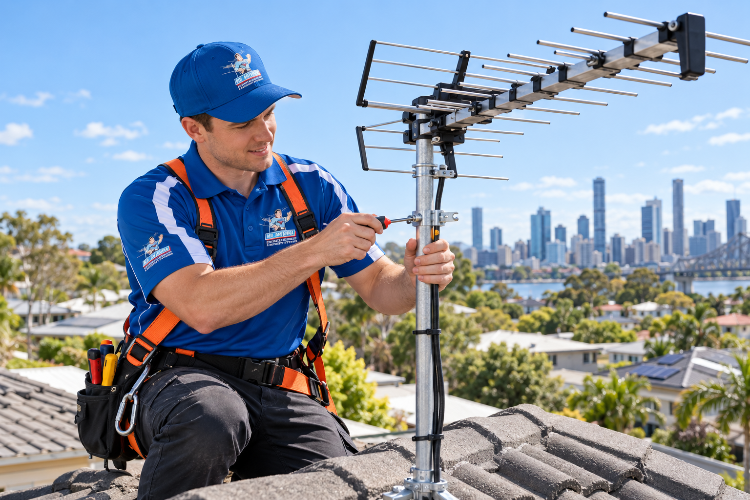 New TV antenna installation on a Brisbane home