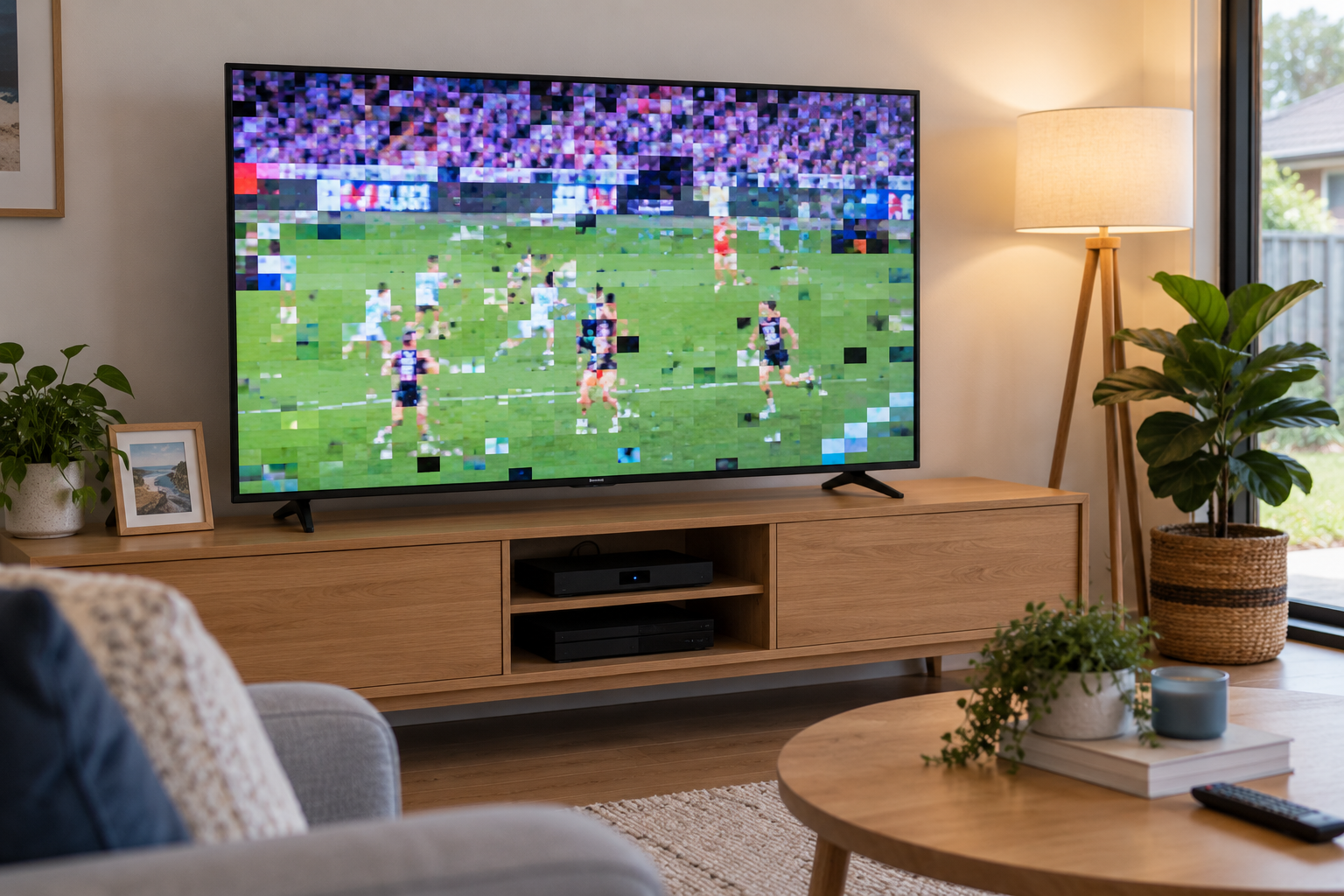 Pixelated TV picture caused by TV reception problems in Melbourne