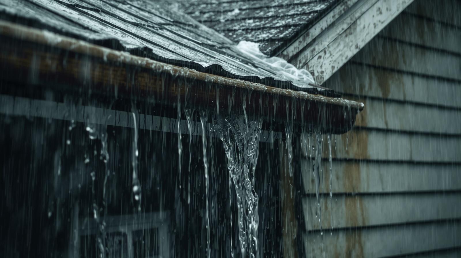 Overflowing gutters during rain causing roof leak