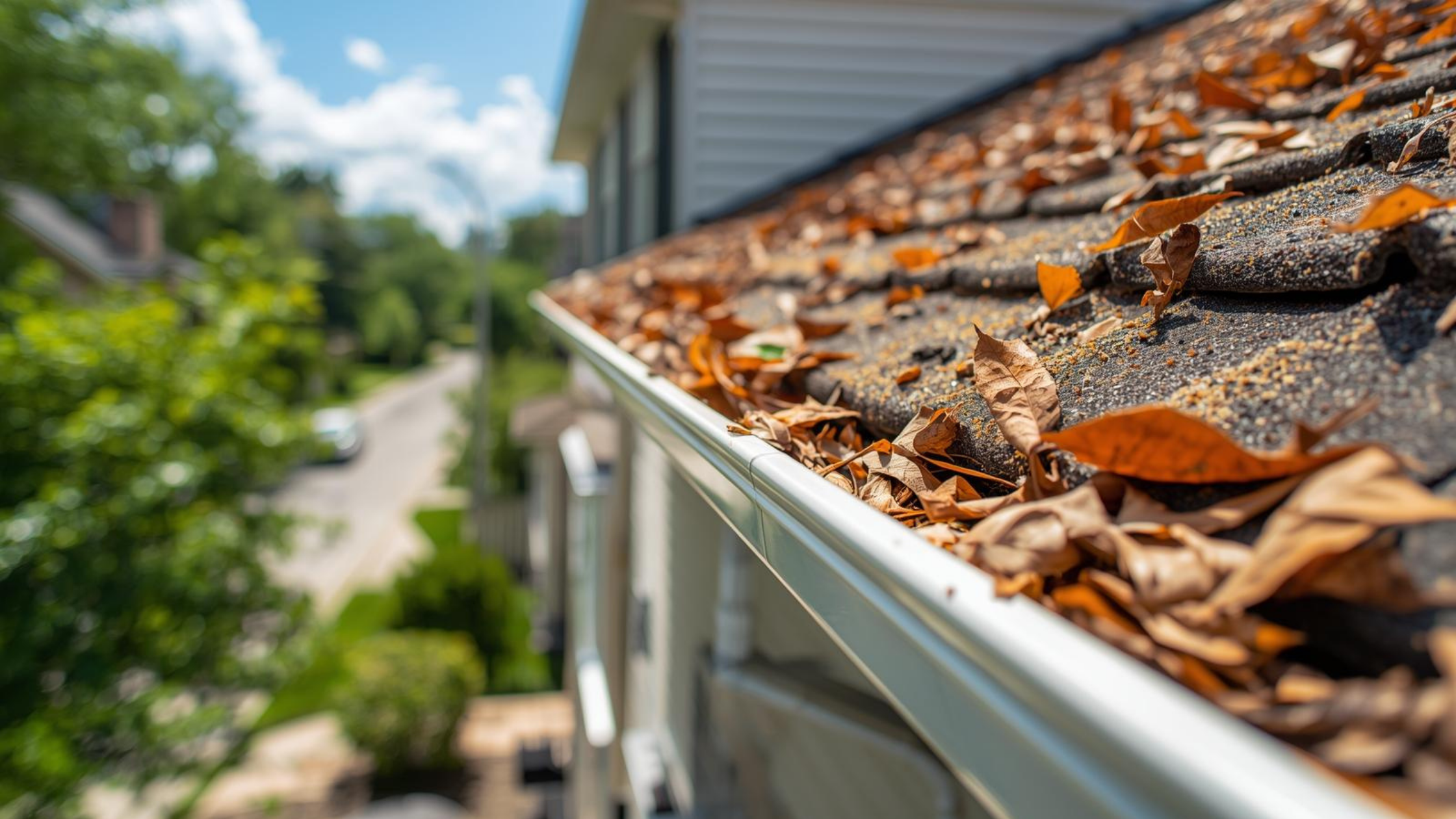 High roof gutter issues on a double-storey home caused by summer gutter blockages and debris buildup