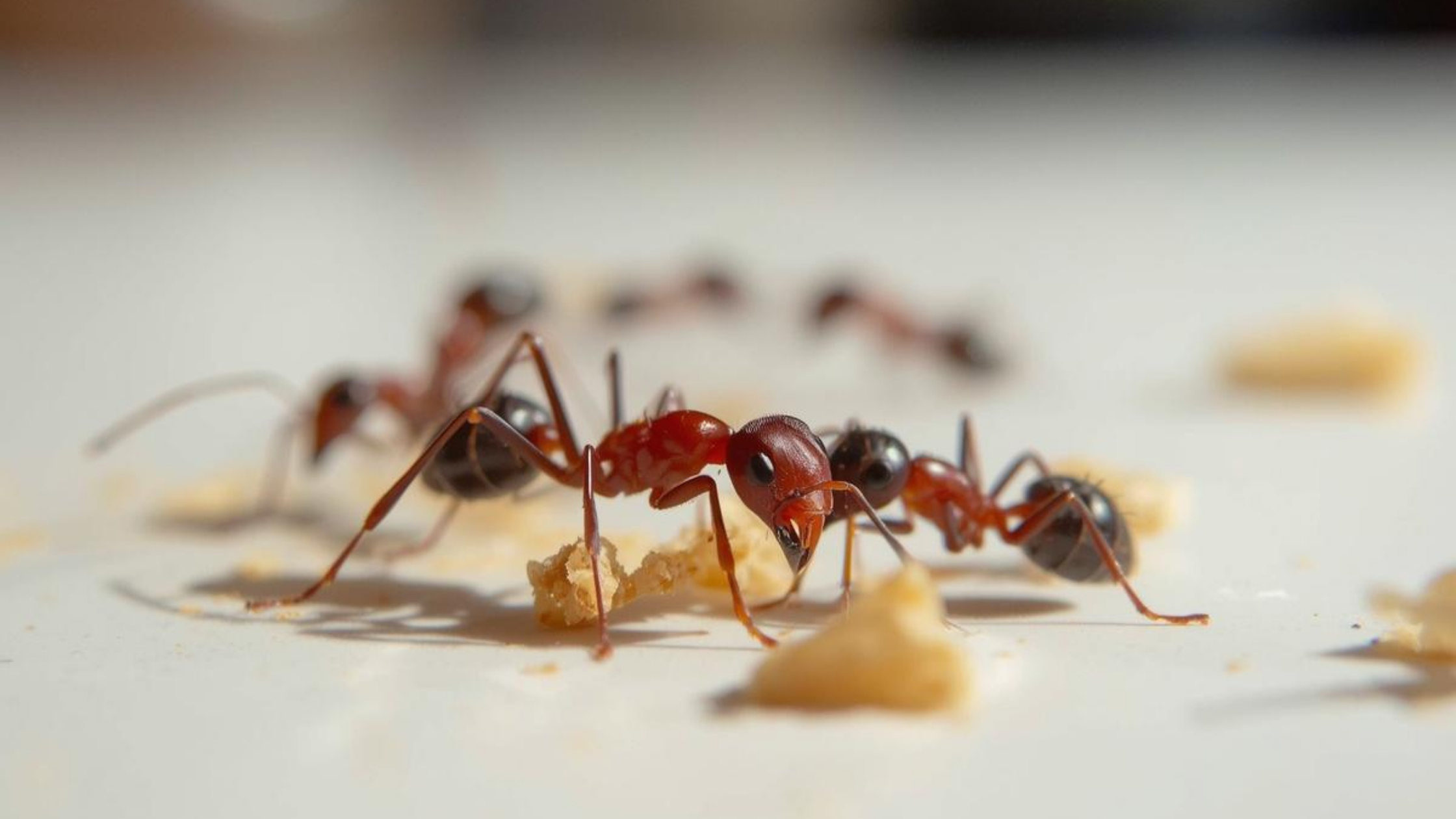 Ants in kitchen Australia following a food trail during summer heat, showing common indoor ant activity