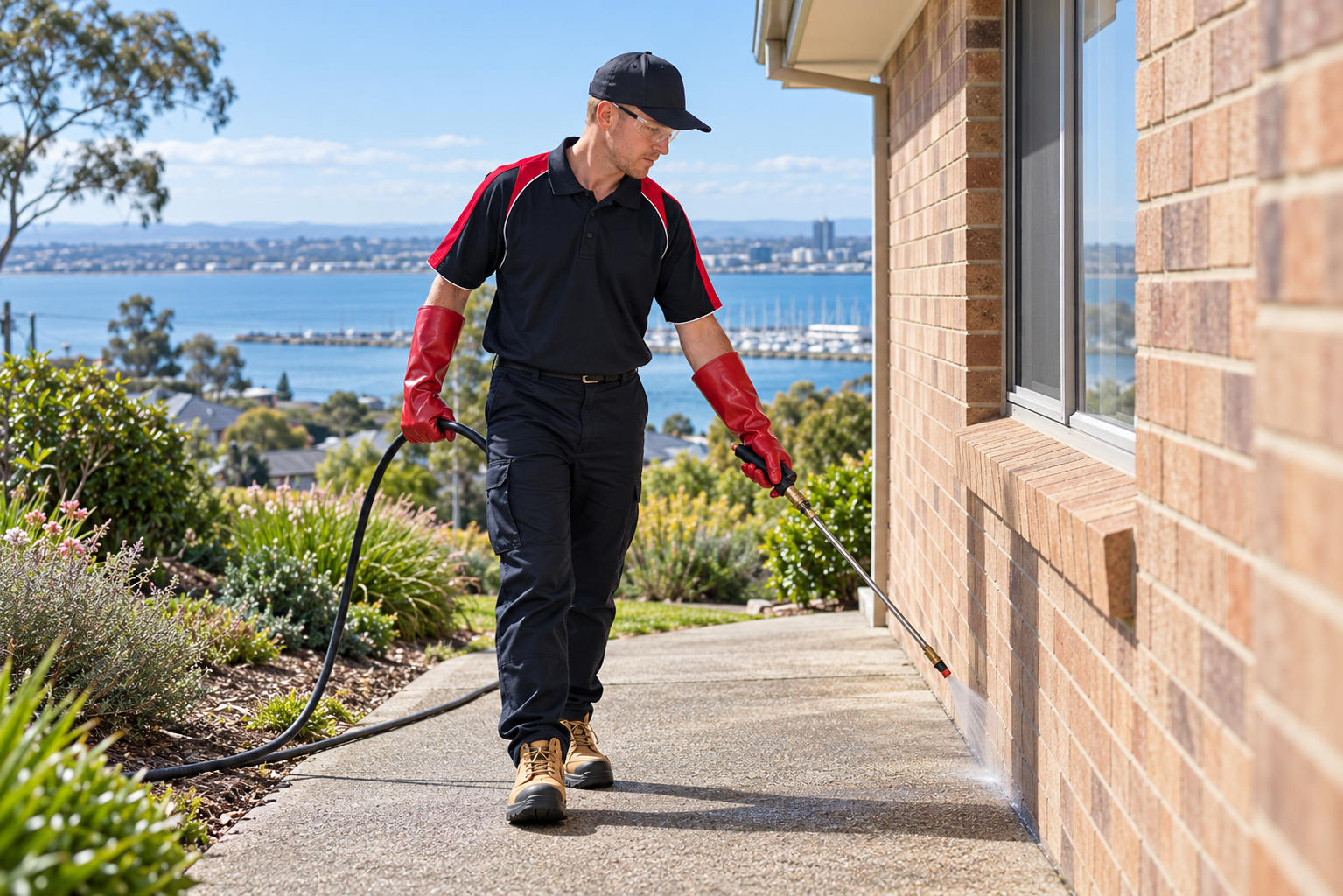 Mr Pest Controller technician treating the outside of a Geelong home